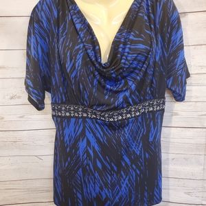 Fashion Bug Black & Blue Cowl Neck Top